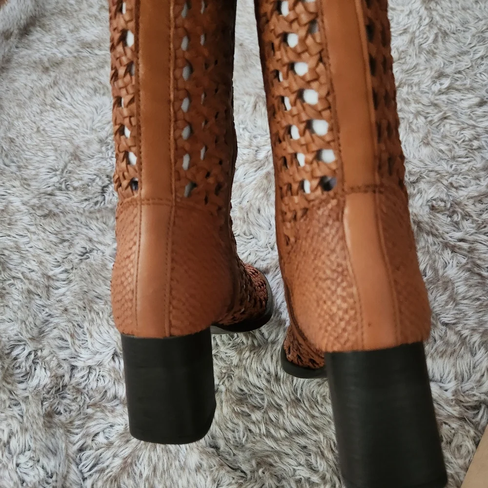 Free People Woodstock Woven Boots‎ In Cinnamon Clay Brown Women's Size 7.5